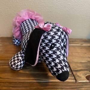 Ganz Baby Black and White Checkered Weiner Dog Pink Tu-Tu